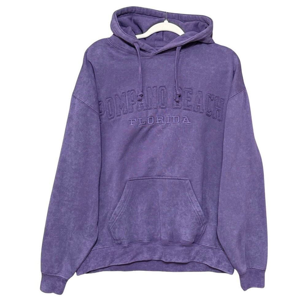 Pacific & Co POMPANO BEACH FLORIDA Pullover Hoodie LARGE Purple Acid Wash